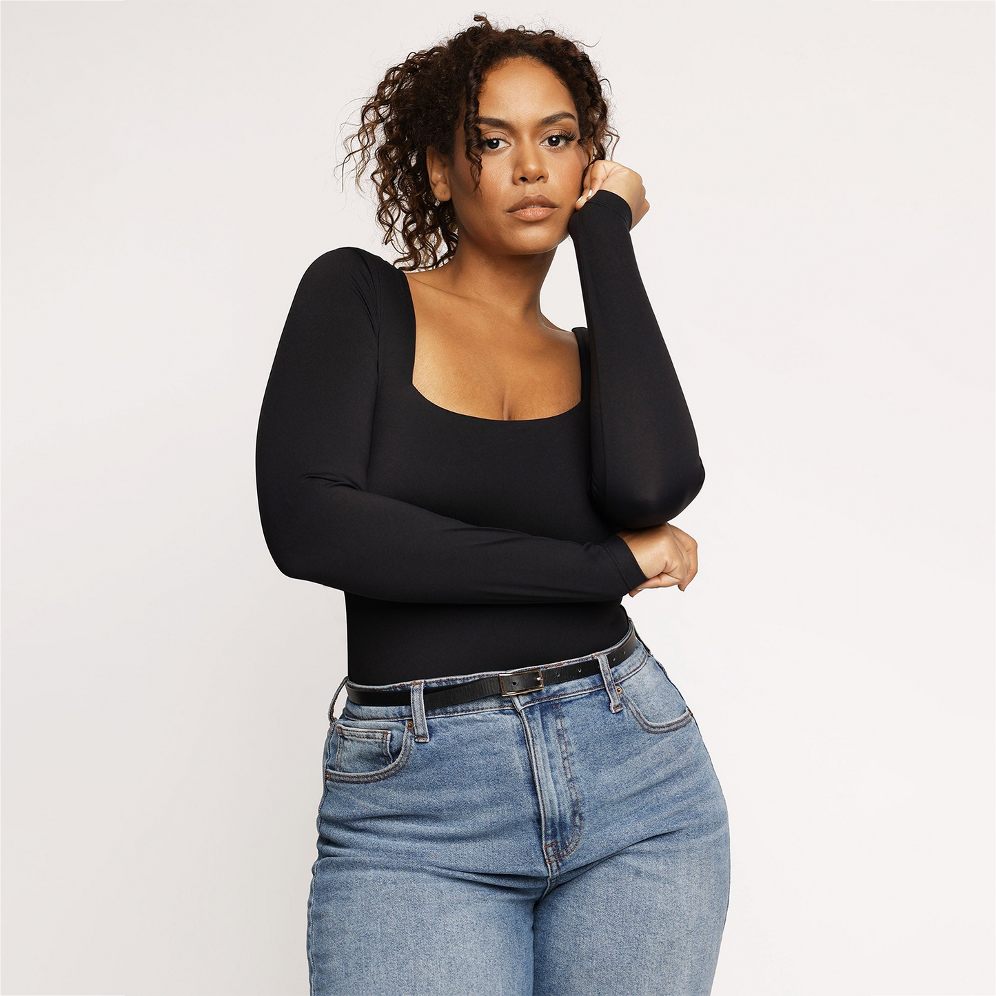 π₯ Black Friday Presale is On! π₯-Shapewear Contour Long Sleeve Square Neck Bodysuit