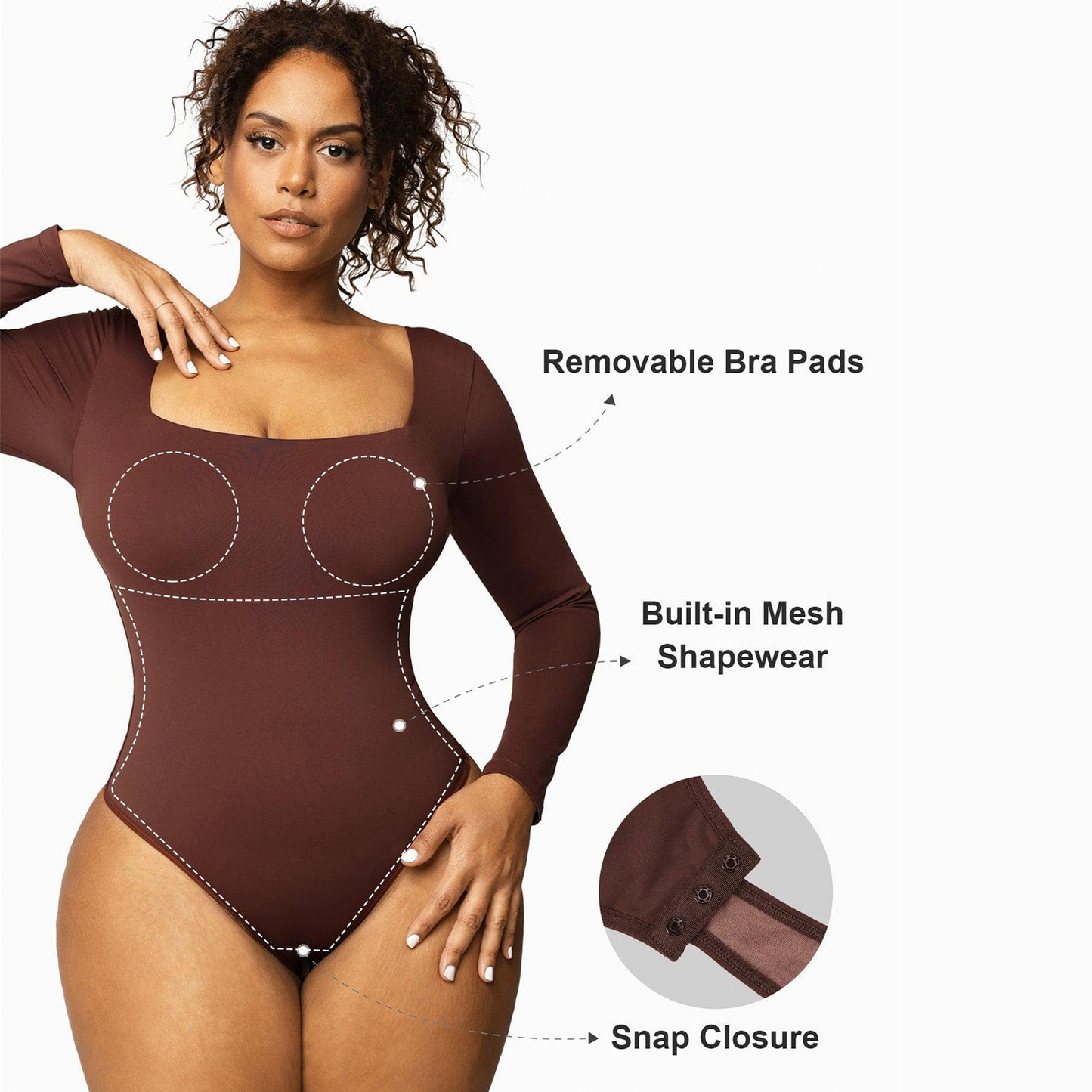 π₯ Black Friday Presale is On! π₯-Shapewear Contour Long Sleeve Square Neck Bodysuit