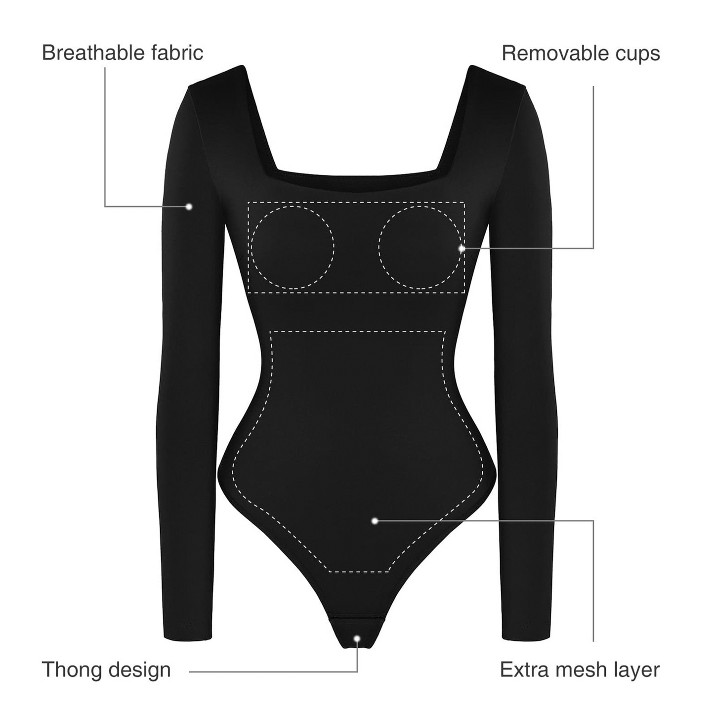 π₯ Black Friday Presale is On! π₯-Shapewear Contour Long Sleeve Square Neck Bodysuit