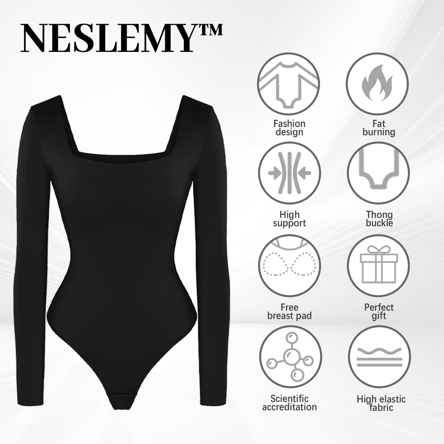π₯ Black Friday Presale is On! π₯-Shapewear Contour Long Sleeve Square Neck Bodysuit